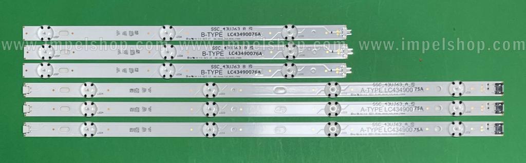 Barras De Led para TV LG 43" set 6pcs , 3pcs X A-TYPE LC43490075A SSC_43LJ55_A_S / SSC_43UJ63_A & 3pcs X B-TYPE LC43490076A SSC_43LJ55_B_S / SSC_43UJ63_B