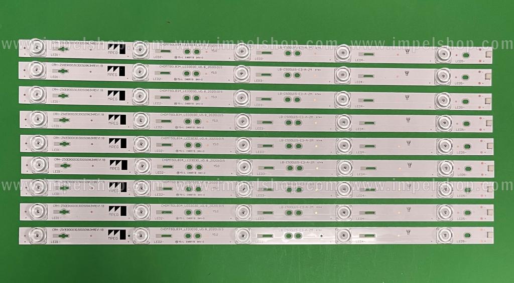 Barras De Led para TV CHANGHONG 50" set 9pcs X RF-AC500E30-0501 , LB-C500U15-E3-A-ZM , CHDMT50LB34_LED3030_V0.8 , 5LED , CRH-Z50E90003030050963HREV1.1B , 5LED , 3V , 485MM